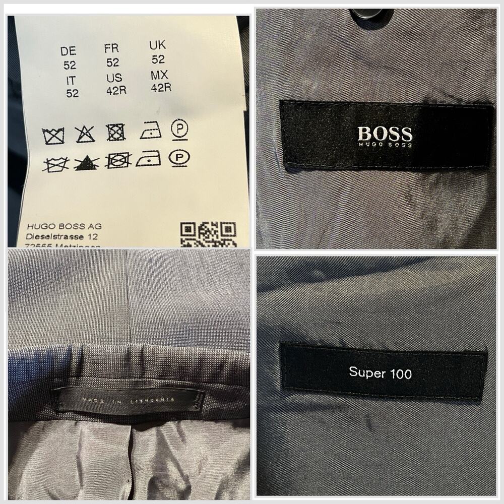 Hugo Boss 40-42R Slate Gray Super 100s Nailhead Blazer Suit Jacket - Picture 13 of 13
